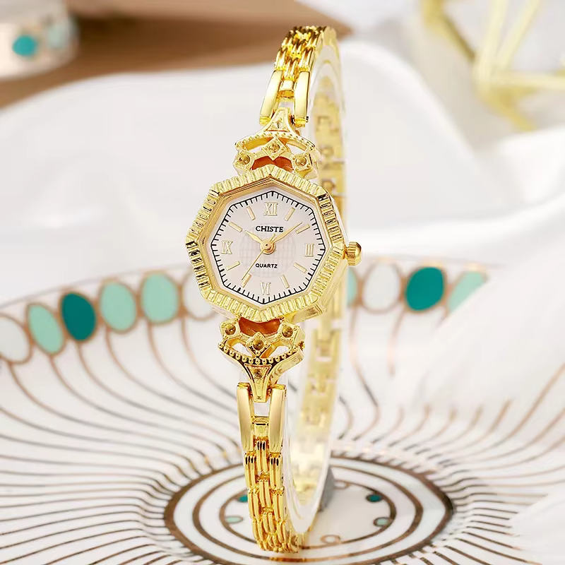 Montre en or femmes marque célèbre Bracelet montre cadran polygone dames luxe cadeau montres livrais