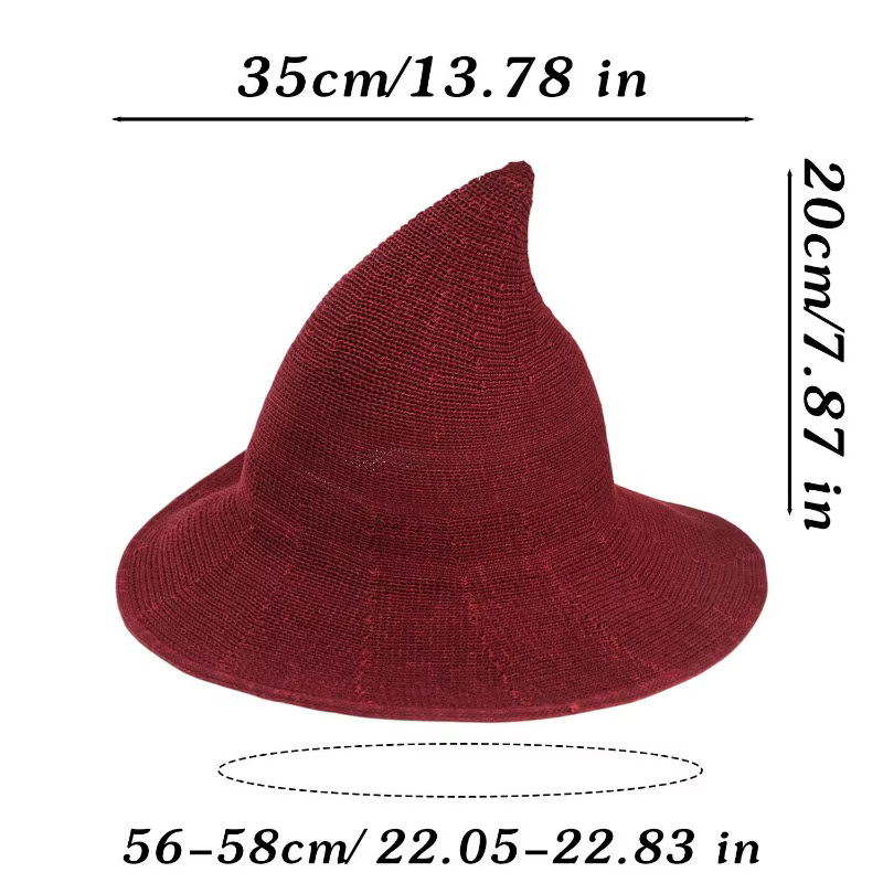 Chapeau de sorcière d'Halloween tricoté à pointe pour femme, accessoire de costume à large bord en p