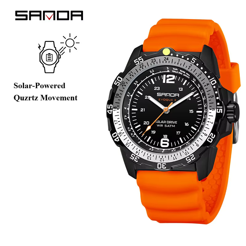 Sanda – montre créative à énergie solaire pour hommes, Quartz analogique lumineux, étanche, longue d