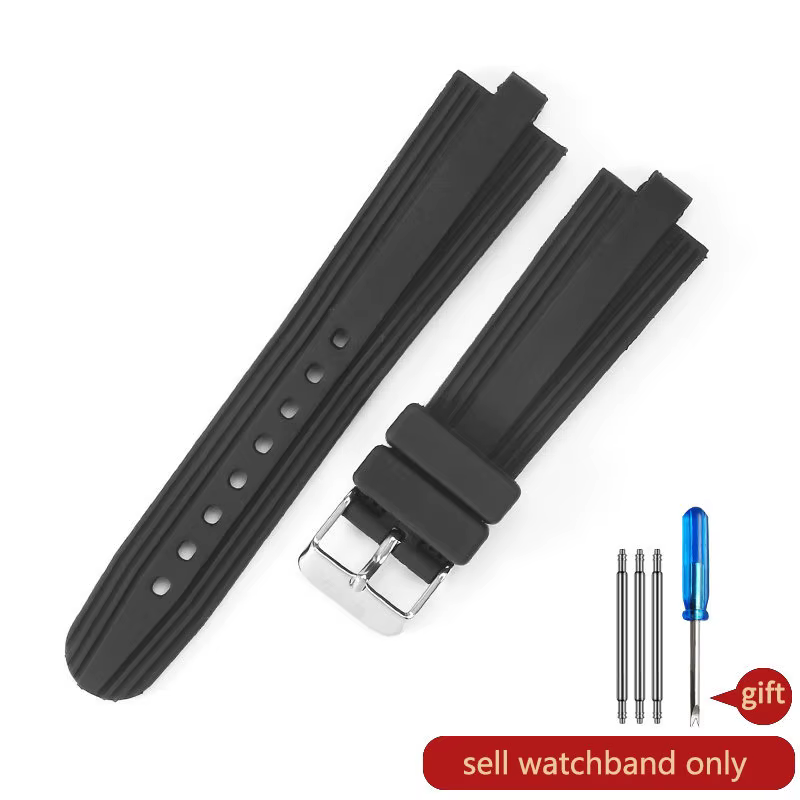 Bracelet de montre en silicone pour hommes et femmes, étanche, souple et confortable, caoutchouc noi