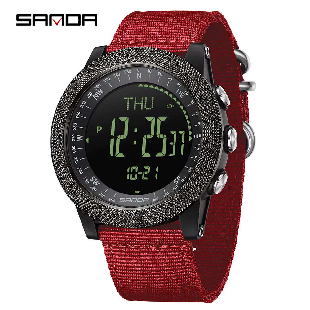 Montre pour homme SANDA durable, multifonctionnelle, électronique, lumineuse, étanche, avec alarme,