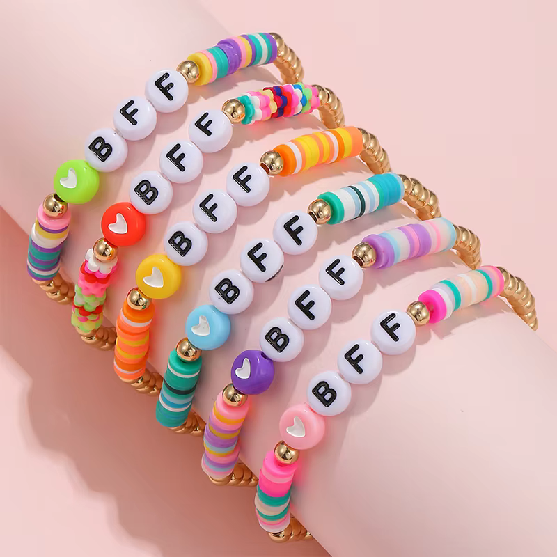 6 pièces/ensemble fait à la main BFF lettre coeur perles Bracelet extensible pour filles femmes amit