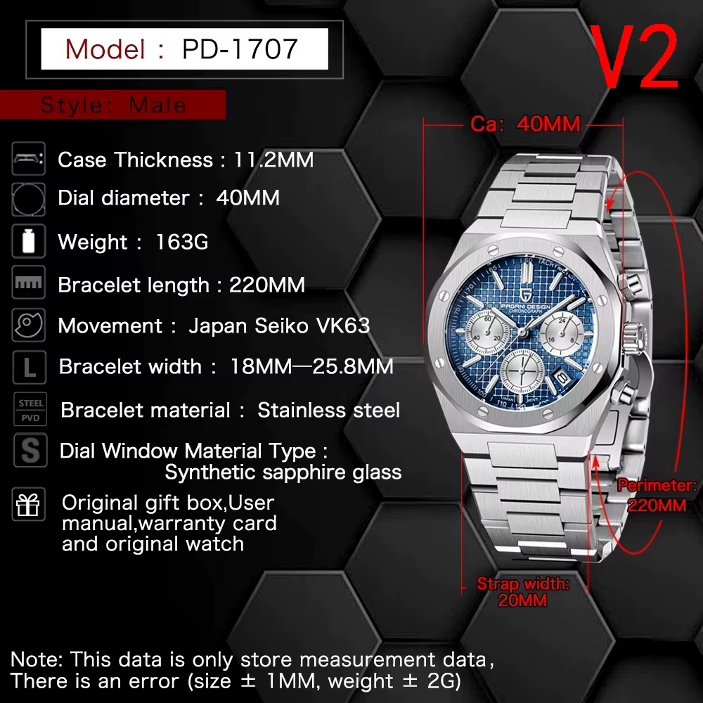 Pagani Design 2026 Nouveau Vk63 Montre Homme Tendance V2 Chronographe Quartz Luxe Saphir Acier Inoxy