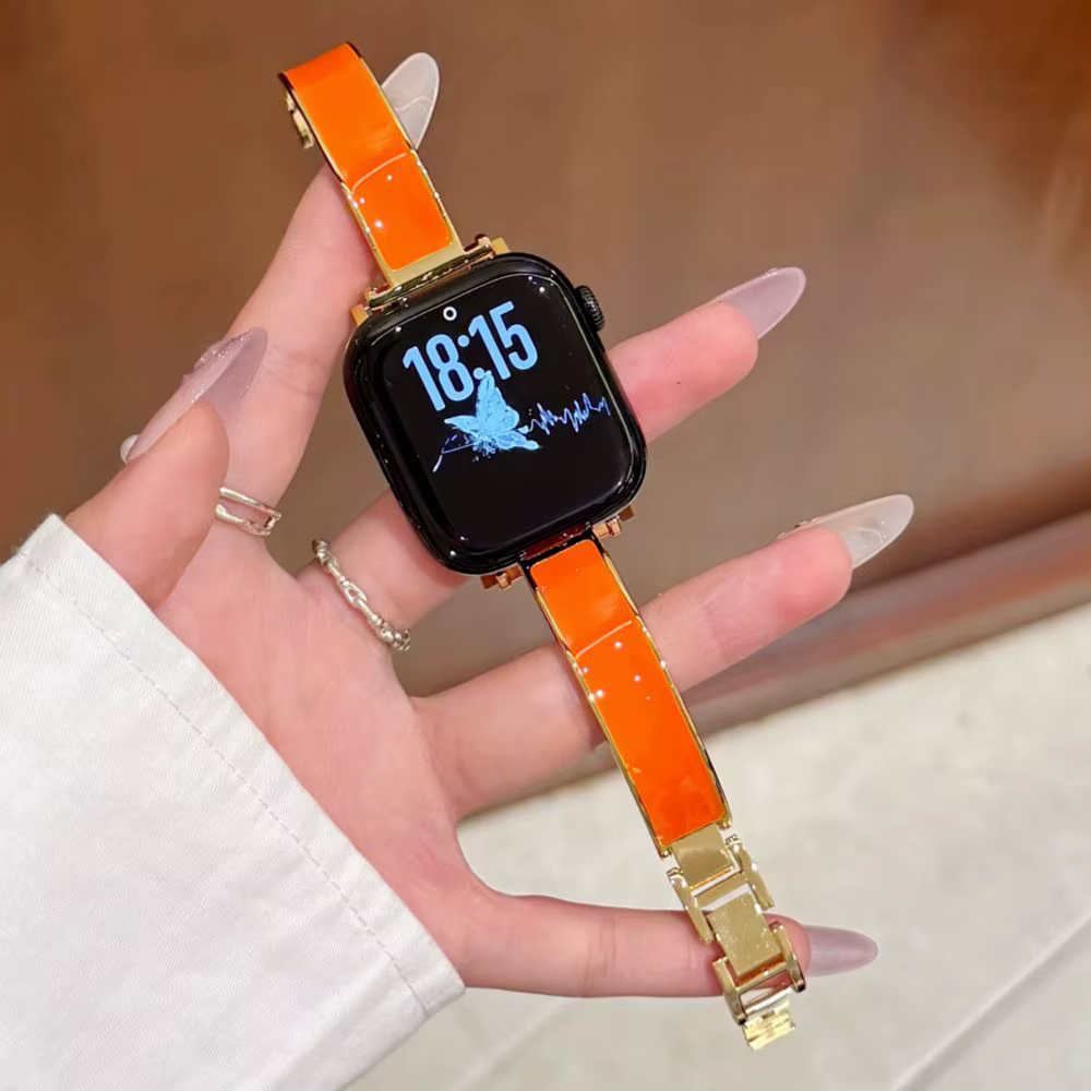 Bracelets de montre en émail fins pour Apple Watch 38 40 41 42 44 45 46 49 mm, bracelet métallique r