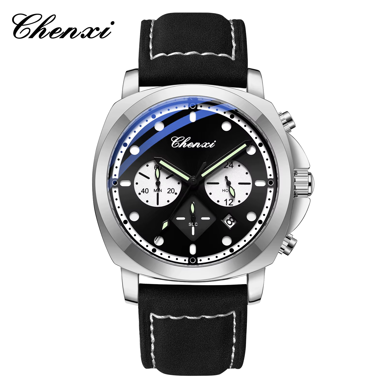 Montre sportive lumineuse tendance pour homme CHENXI, style militaire, bracelet en cuir, chronograph