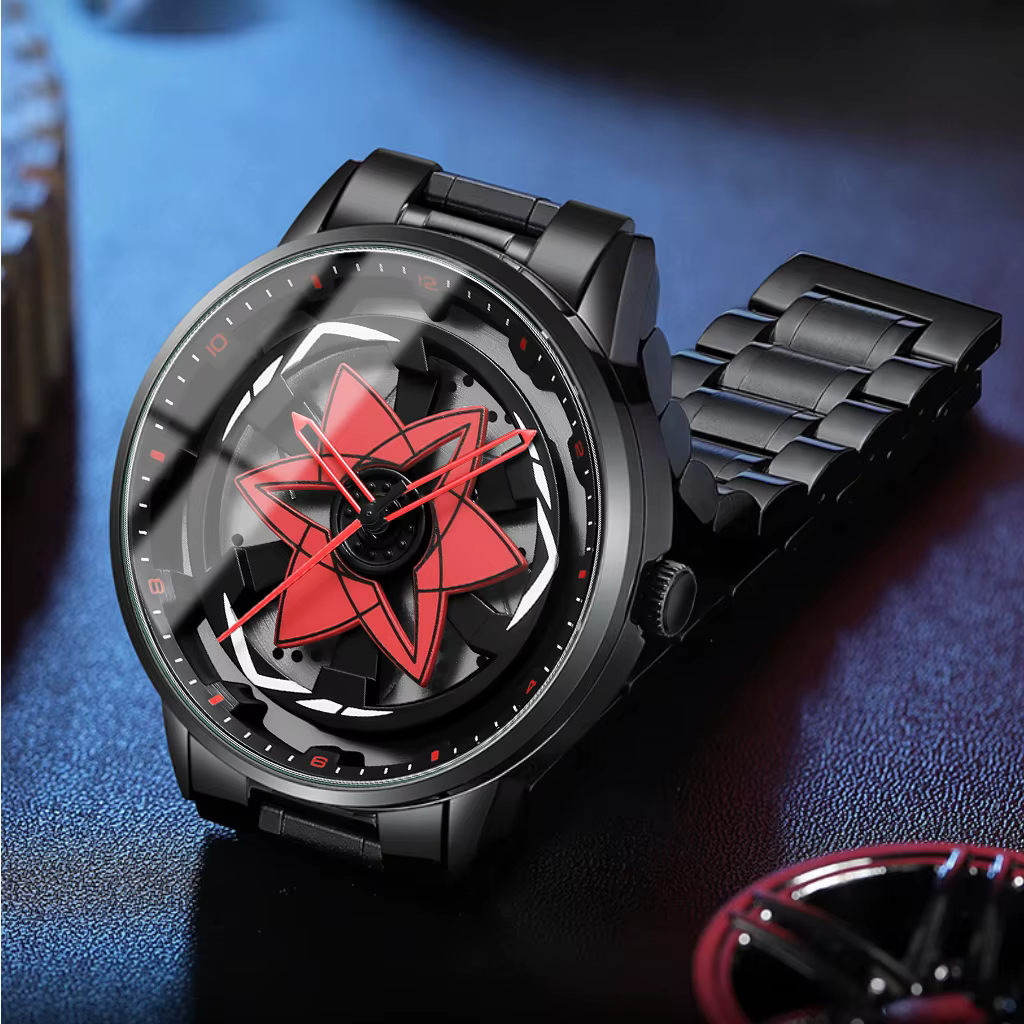2025 nouvelle montre voiture série créative rotatif mouvement à Quartz sport Style noir en acier ino