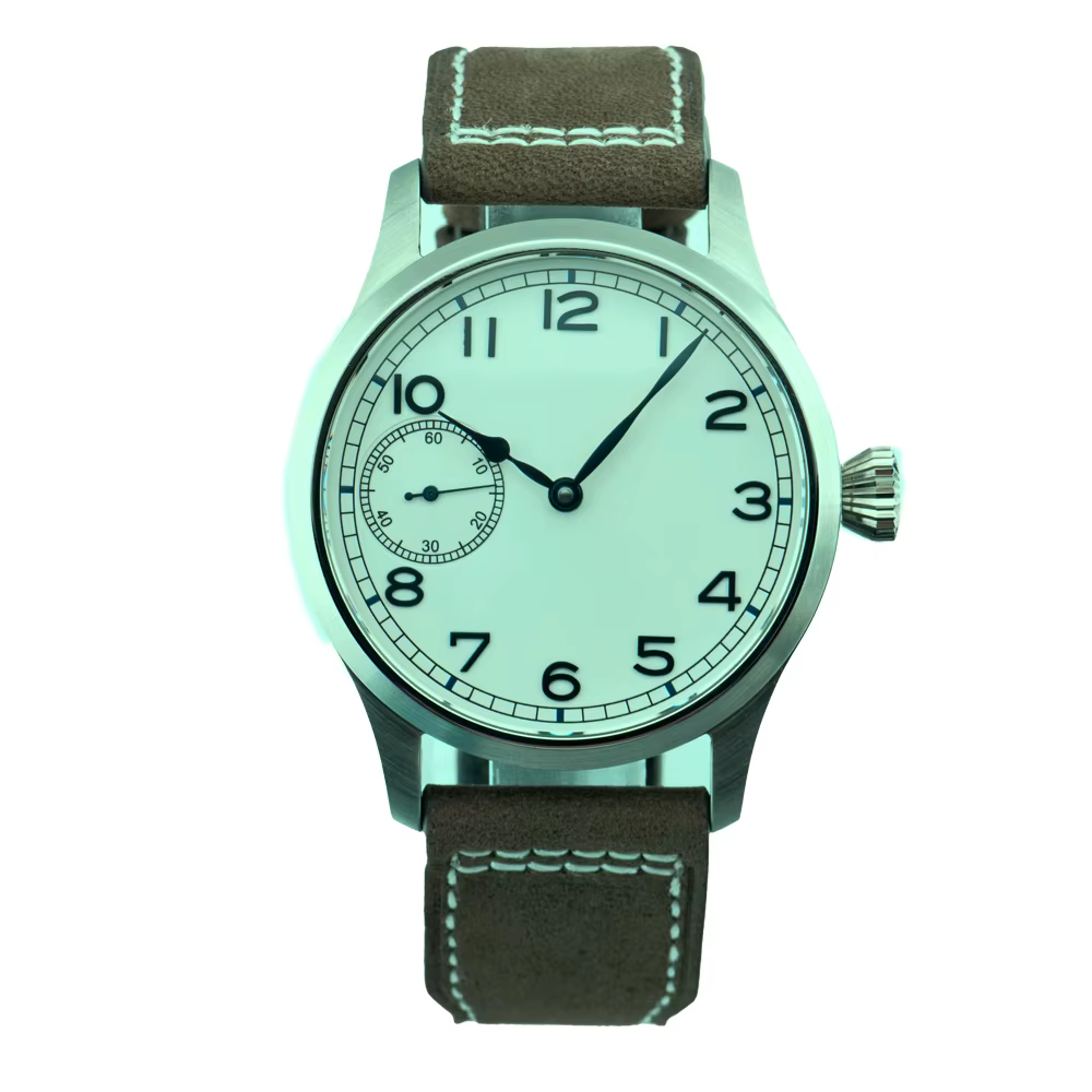 Montre pilote Corgeut 42 mm pour homme, mécanique à remontage manuel ST3600, saphir, bracelet en cui