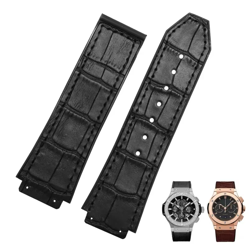 Bracelet de montre pour HUBLOT BIG BANG, en cuir véritable, étanche, pour hommes, chaîne, accessoire