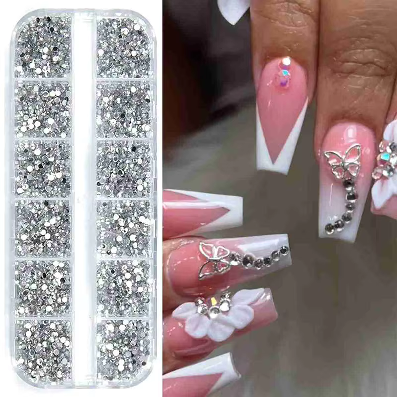 Kit 3 Boîte Nail Art Strass Pierres Argentées Colorées + Stylo Strass