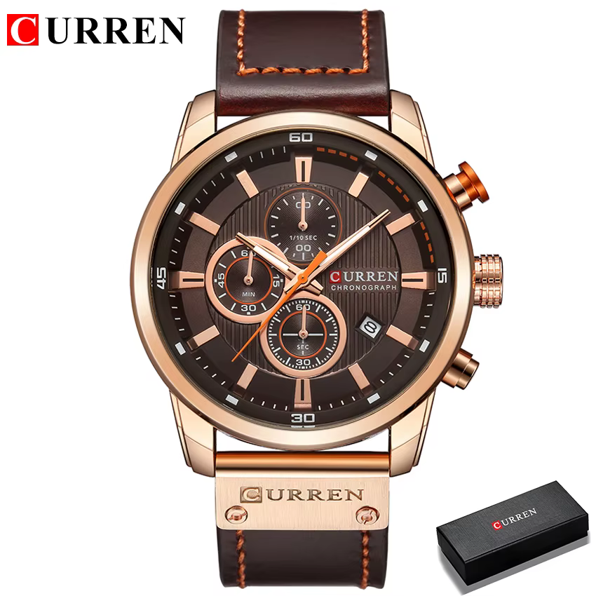 Montre chronographe à quartz pour homme CURREN 8291, montre-bracelet décontractée en cuir, style mil