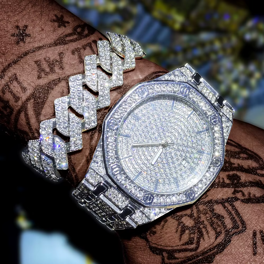 Montre glacée pour hommes montre en or pour hommes Hip Hop mode Cool Bling or diamant montre pour ho