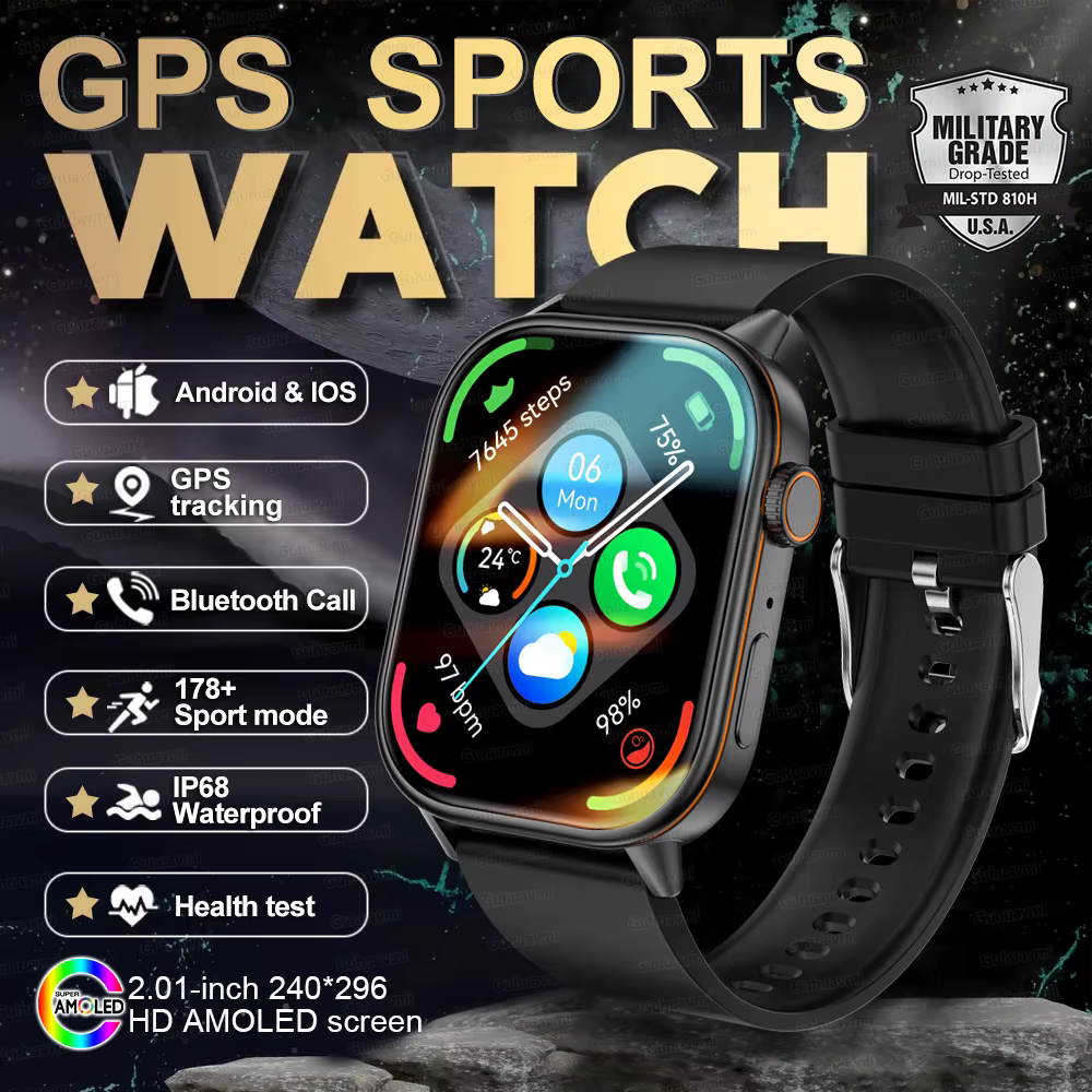Nouvelle montre intelligente militaire GPS avec boussole GPS intégrée, altimètre barométrique, étanc