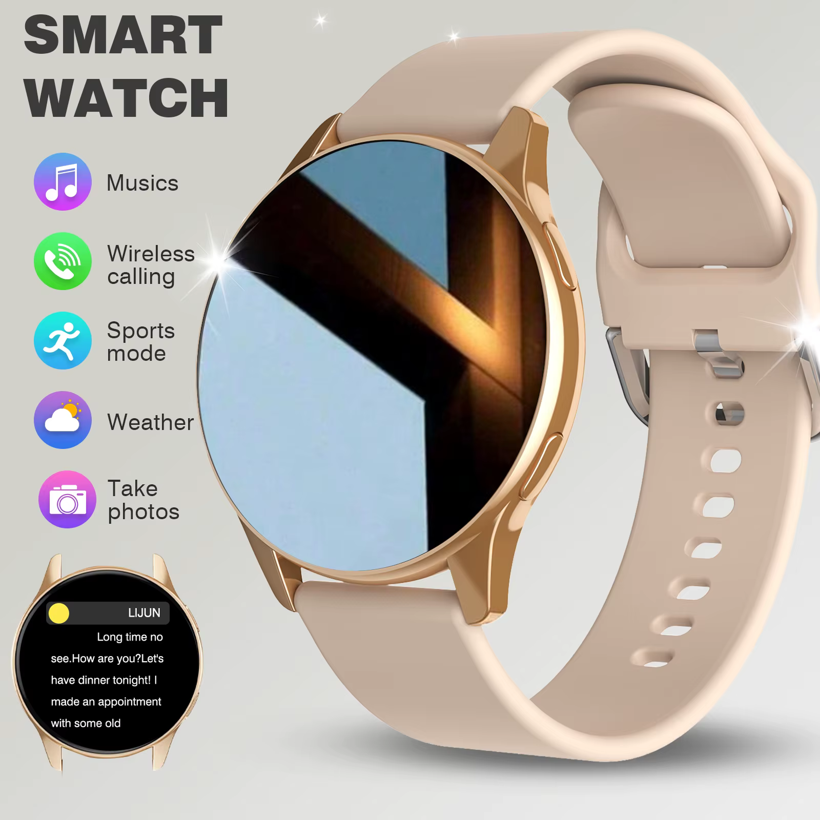 Montre intelligente, appel/cadran sans fil, mode multi-sport, rappels d'application multiples, adapt
