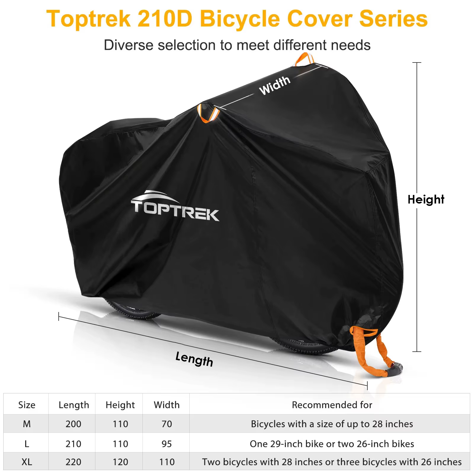 Toptrek Housse de vélo 210D Oxford Rangement extérieur Housse de vélo étanche et anti-UV avec membra