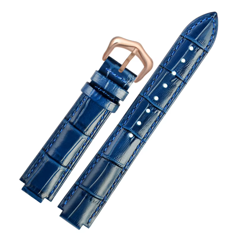 Bracelet de montre en cuir pour femmes, série ballon bleu, première couche, cuir de vache, Interface