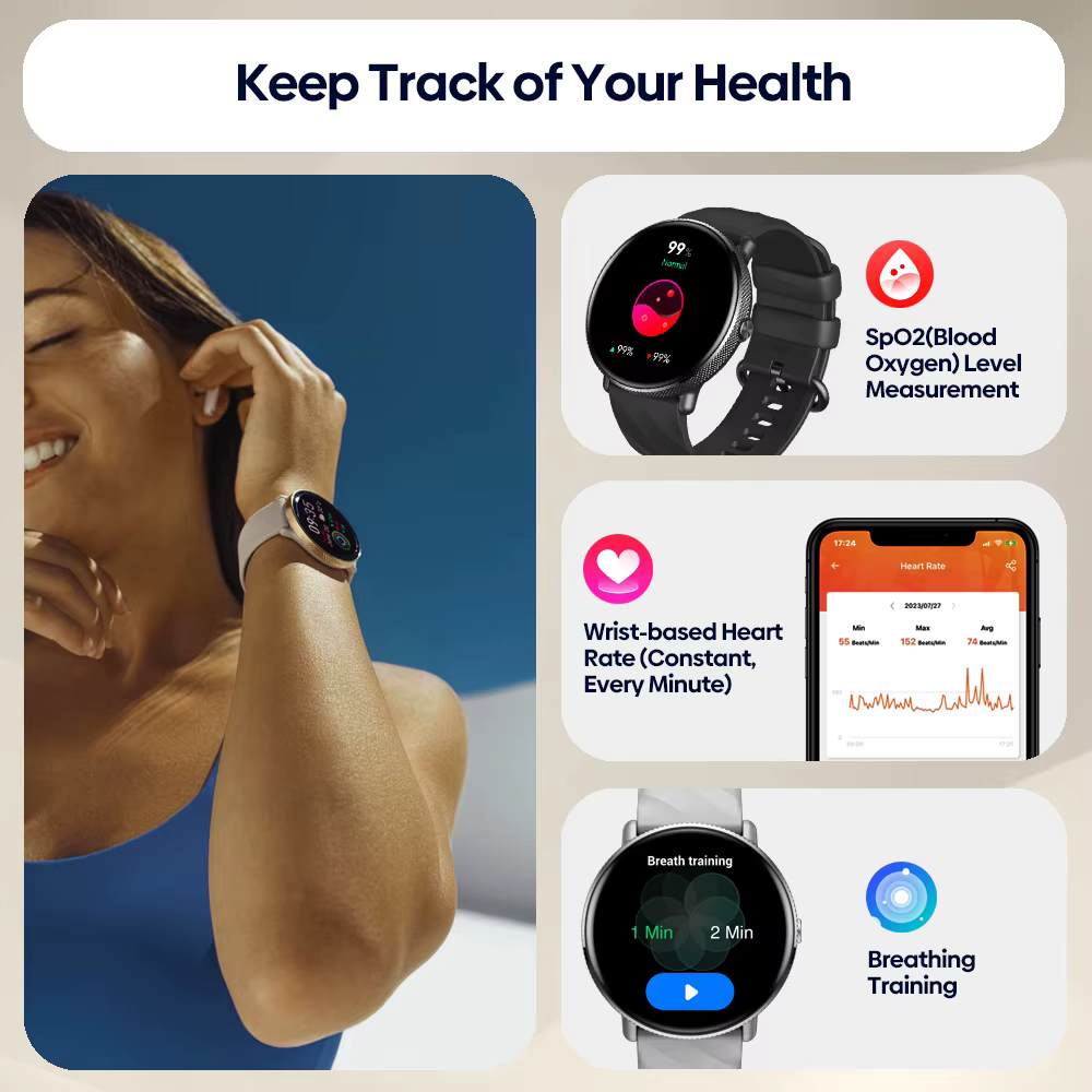 Zeblaze-Montre intelligente GTR 3 Pro Fitness et Wellness pour femme, écran AMOLED, acier inoxydable