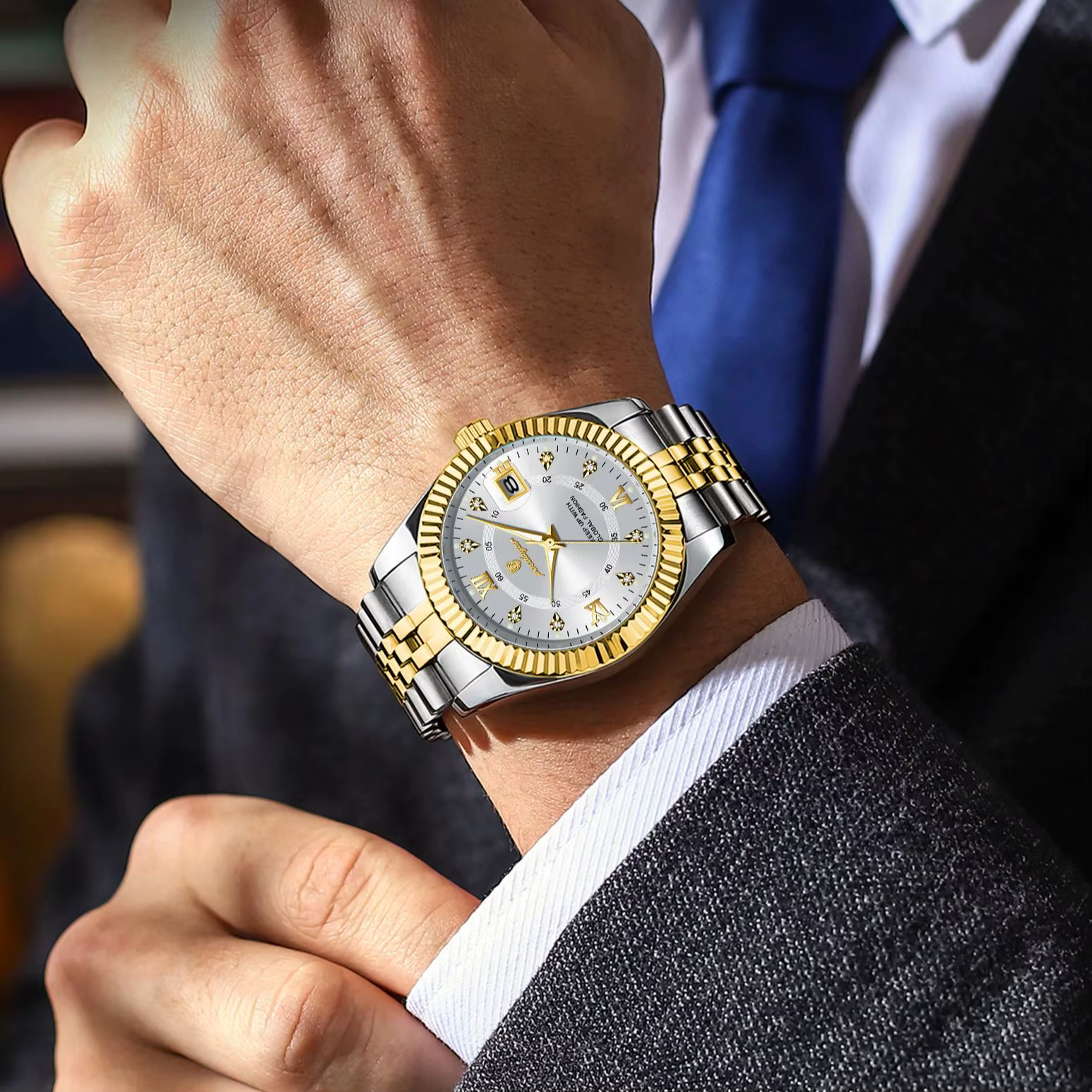 POEDAGAR classique luxe hommes montres à Quartz en acier inoxydable Date homme montre étanche lumine