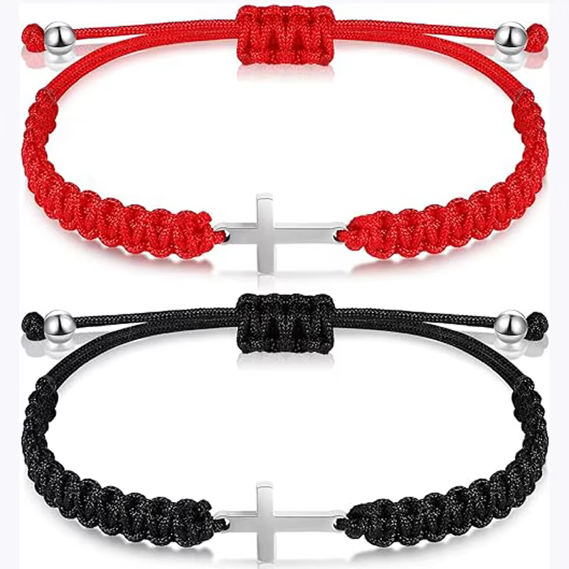 2 pièces Bracelet croix d'amitié corde noire Bracelet tressé croix fait à la main correspondant Coup