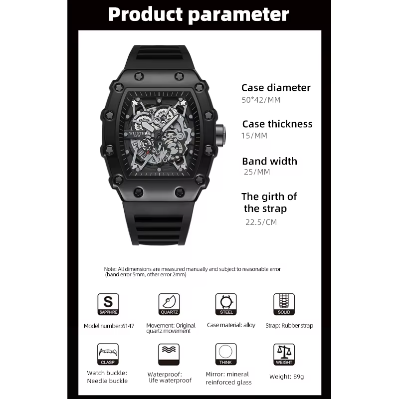 Montre de commerce extérieur grand cadran pour hommes Quartz étanche Sport carré montre lumineuse po
