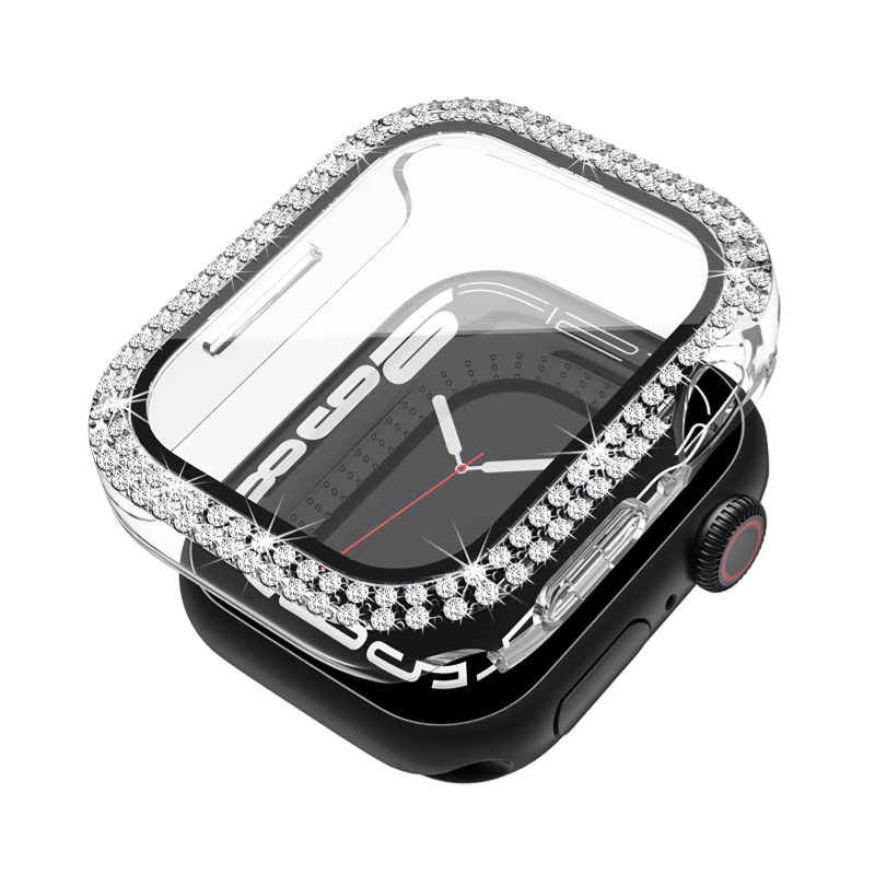 Coque en diamant + Film trempé pour Apple Watch, couvercle de protection en verre pour iWatch série 