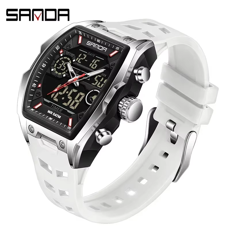 SANDA double affichage montre électronique baril grand cadran sport LED analogique numérique chronog