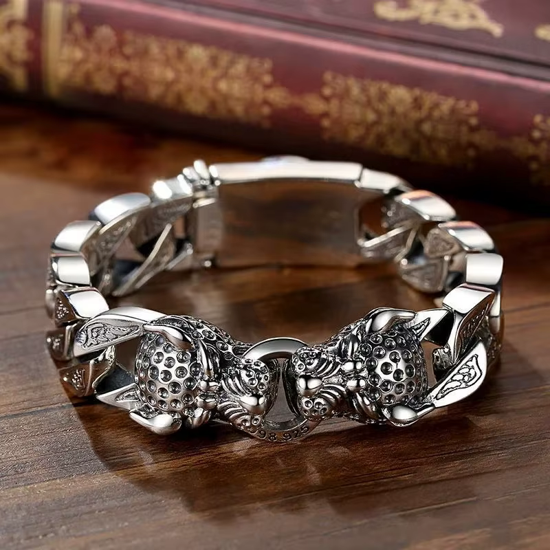 HX-Bracelet tressé en argent prêle léopard pour hommes et femmes, bracelets faits à la main originau