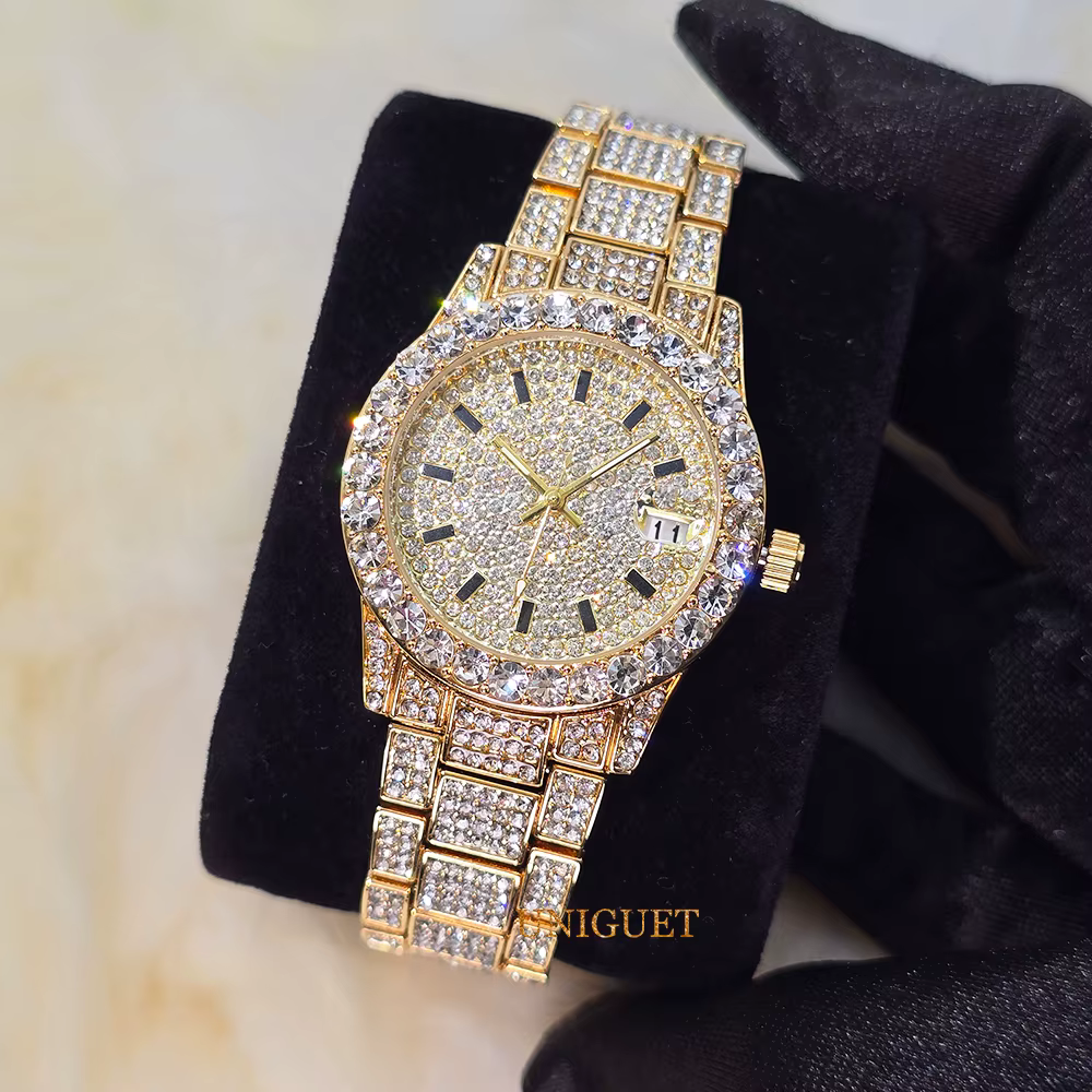 Montre élégante pour femmes, petit cadran rose, montre à diamants pour dames, montre de luxe scintil
