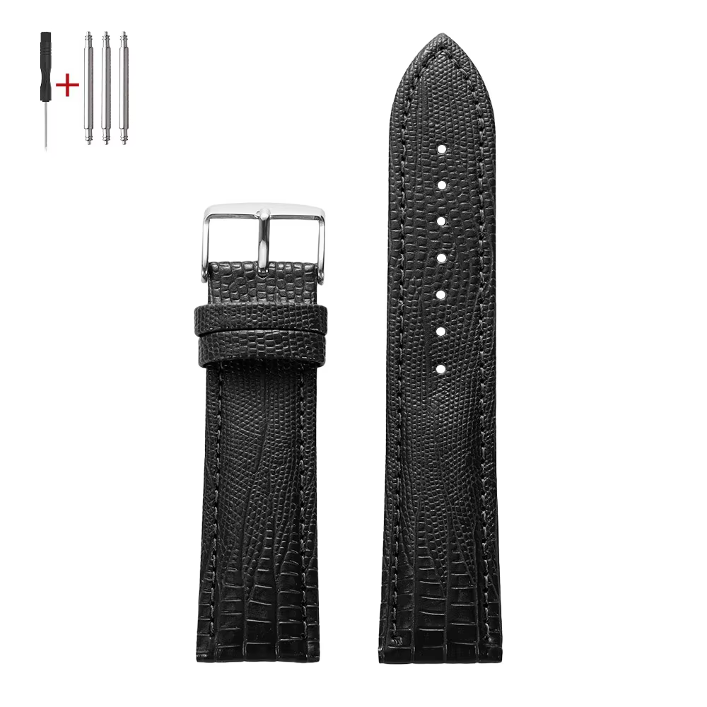 Bracelet en cuir à motif lézard, 18mm, 20mm, 22mm, noir, rouge, accessoires de montre pour hommes, p