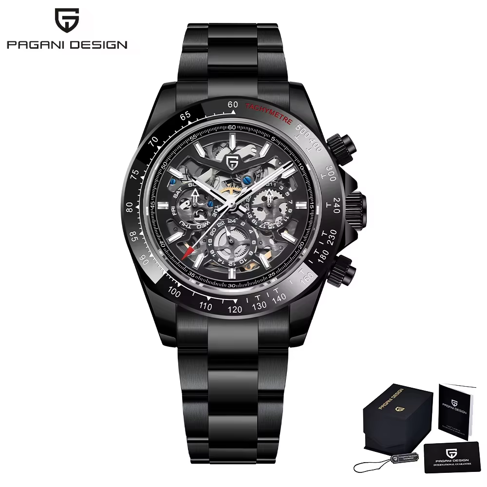 Montre mécanique automatique pour homme PAGANI DESIGN avec lunette sertie de pierres précieuses colo