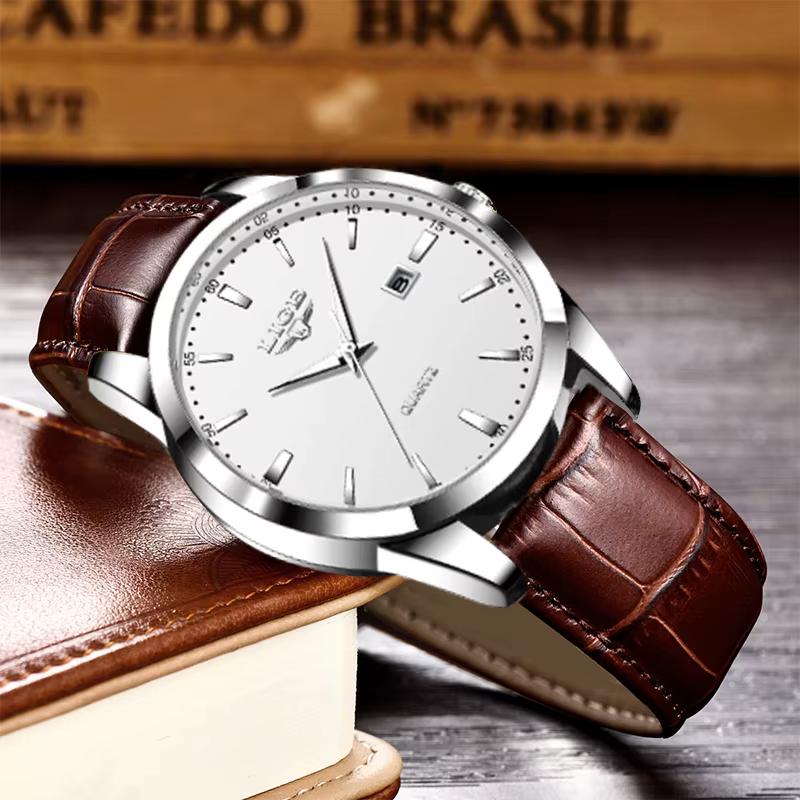 LIGE homme montre mode bracelet en cuir hommes montres militaire Sport étanche calendrier Quartz mon