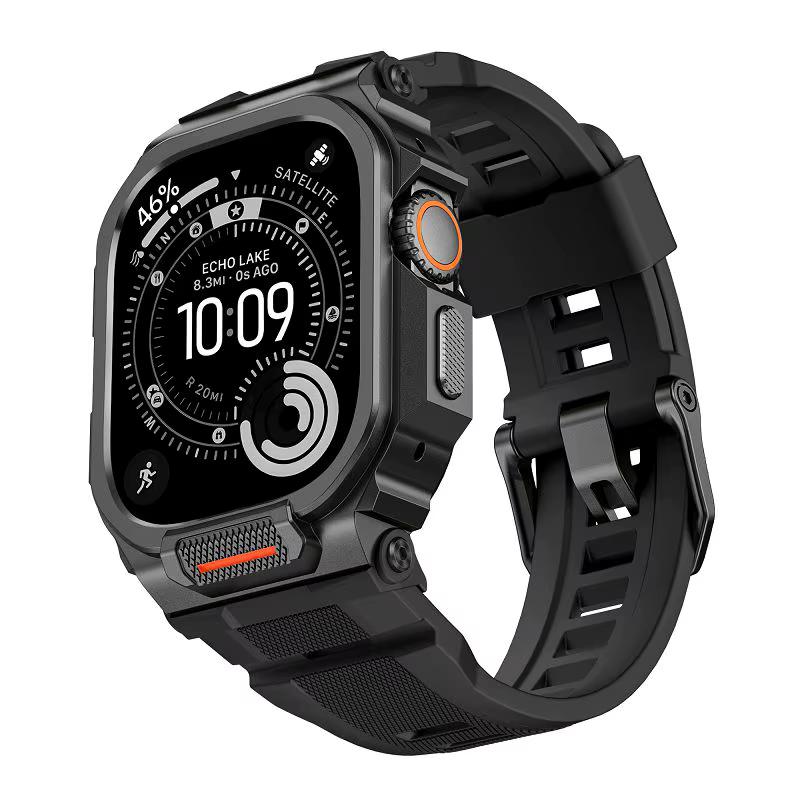 Bracelet d'intégration robuste avec étui pour Apple Watch 46mm 49mm, bracelet sport en silicone avec