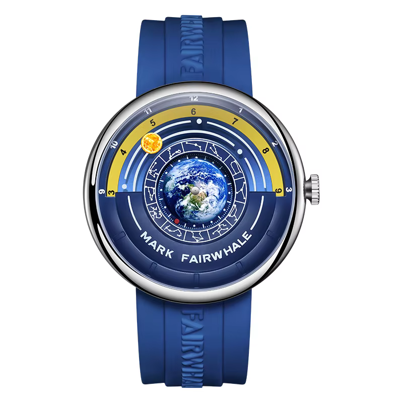 Mark Fairwhale Montre à quartz pour homme avec cadran sur le thème de la Terre unique, bracelet en s