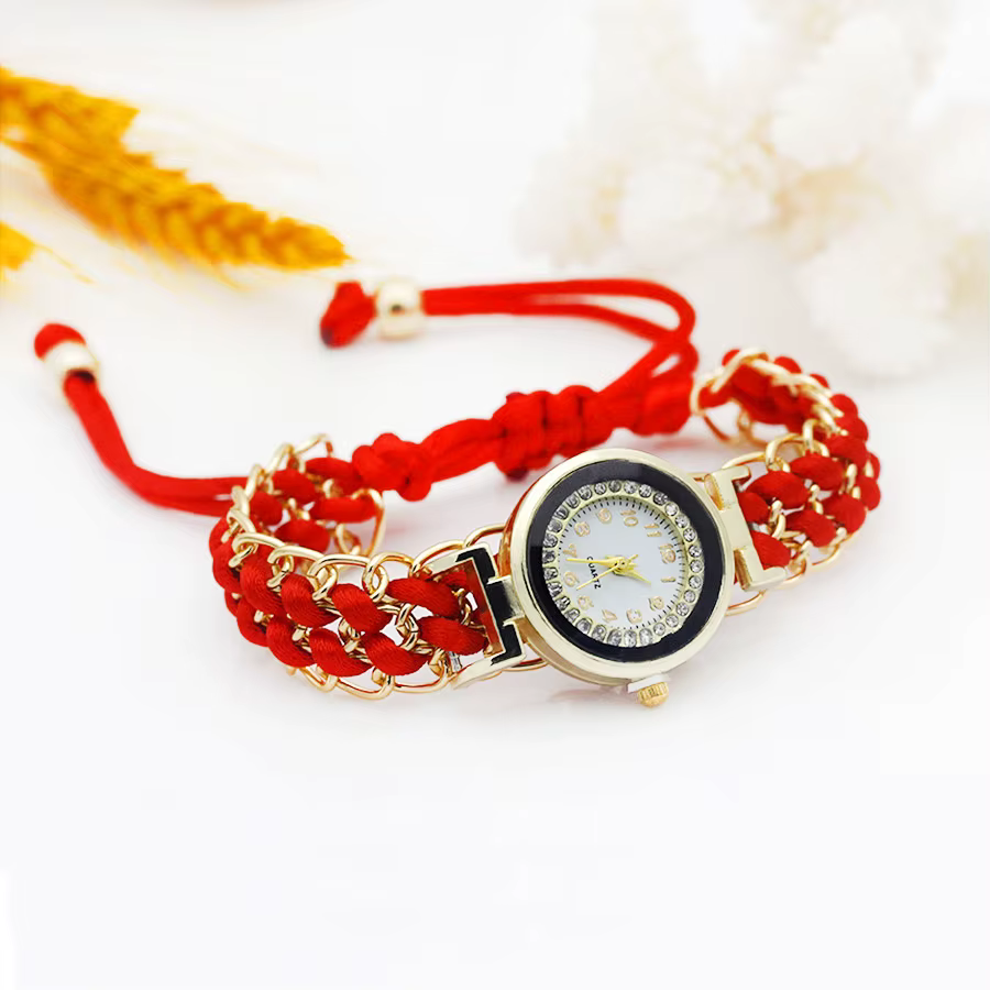 Montre habillée en or pour femmes, nouvelle montre-bracelet tricotée à la main avec fleurs, couleur 