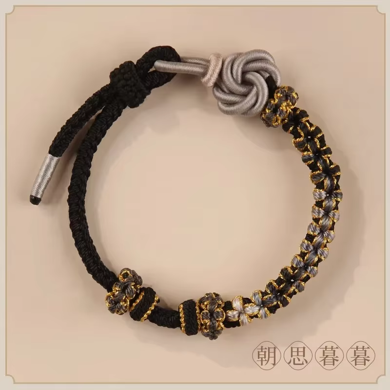 Bracelet Mandala fait à la main, corde à nœud en fleur de pêcher, Bracelets porte-bonheur en fil col
