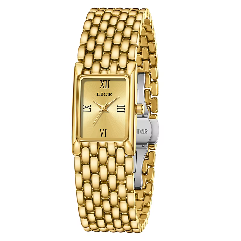 LIGE 2025 nouvelle montre pour femme en or montre à Quartz de luxe Bracelet en acier inoxydable rétr