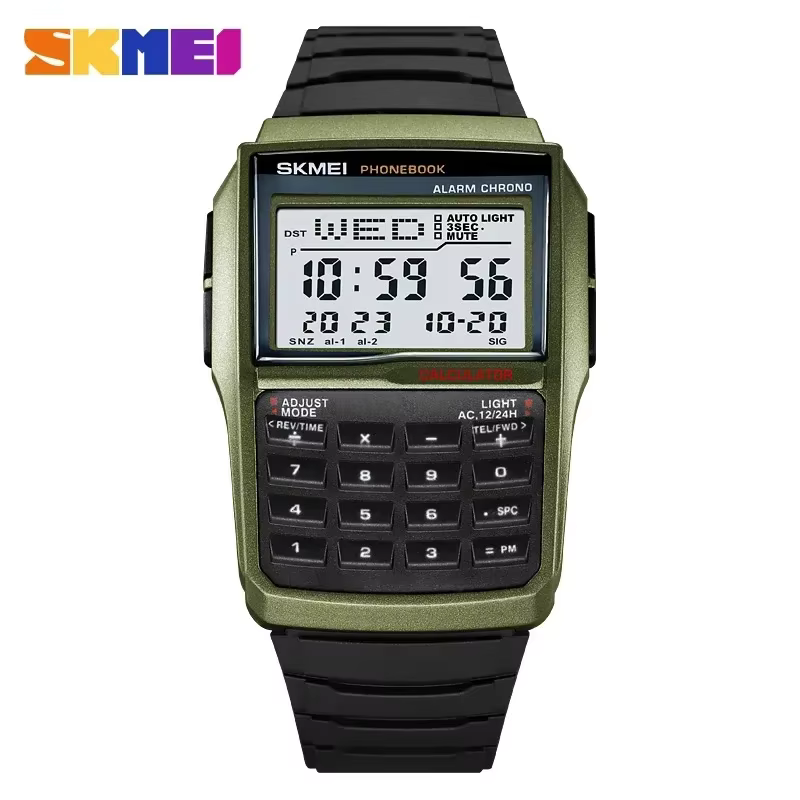 SKMEI 2255 Montre pour hommes double temps compte à rebours décontracté livre de téléphone numérique