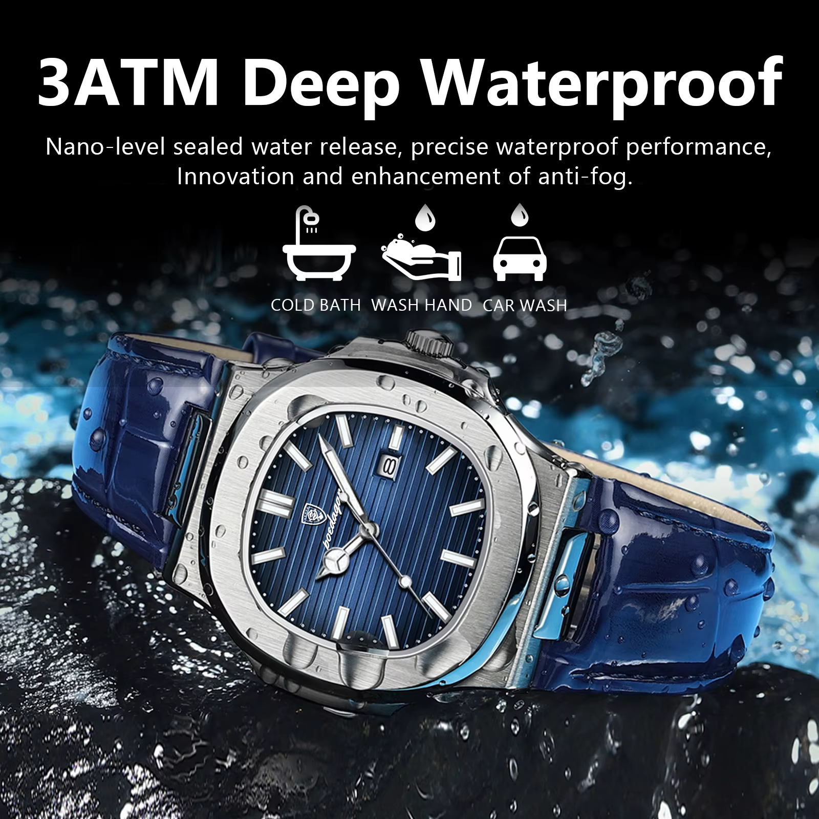 POEDAGAR Top carré homme montre Date étanche lumineux luxe hommes montre-bracelet de haute qualité e