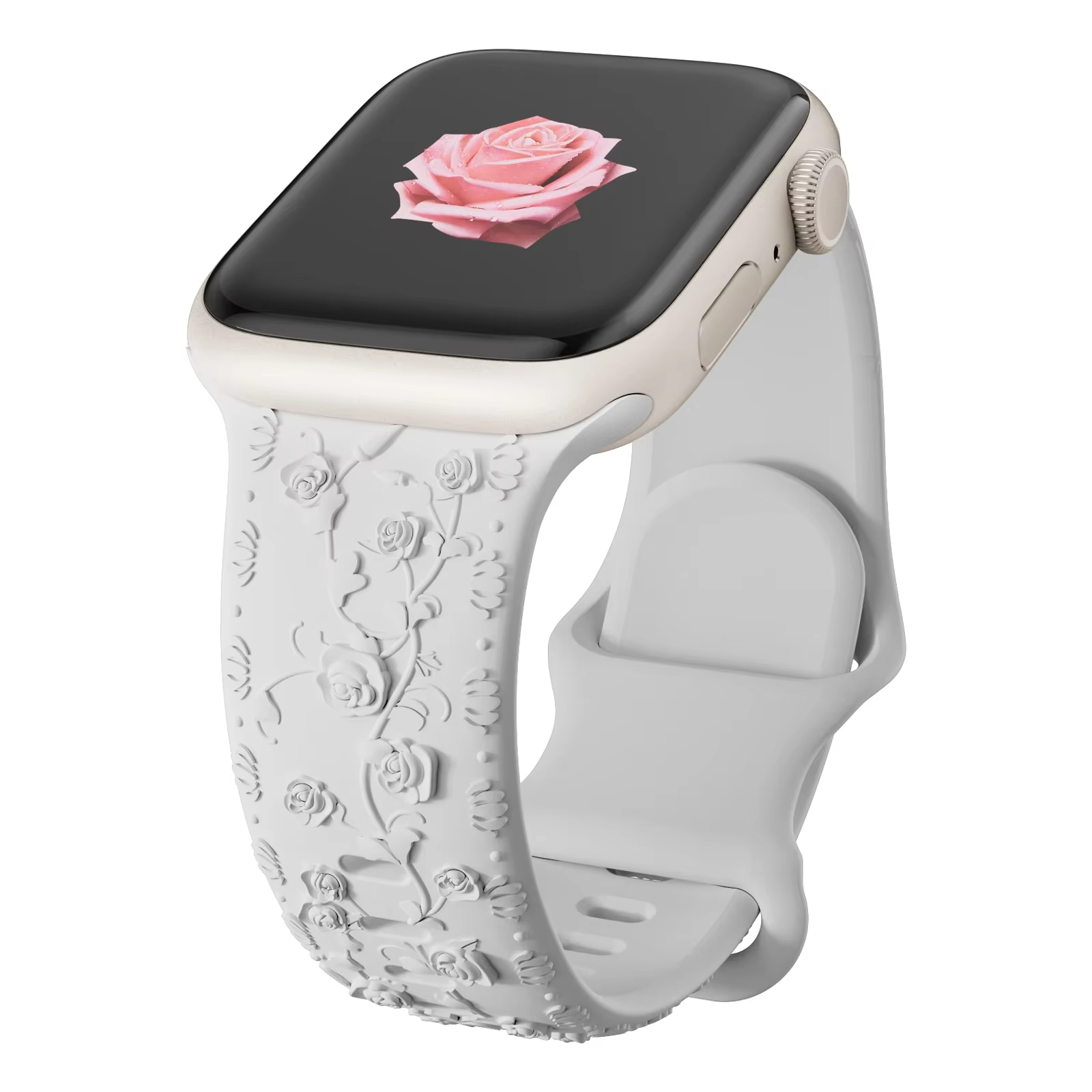 Bracelet en silicone gravé floral pour Apple Watch Band, iWatch Series 8, 7, 6, 9, SE ultra, 5, 4, 3