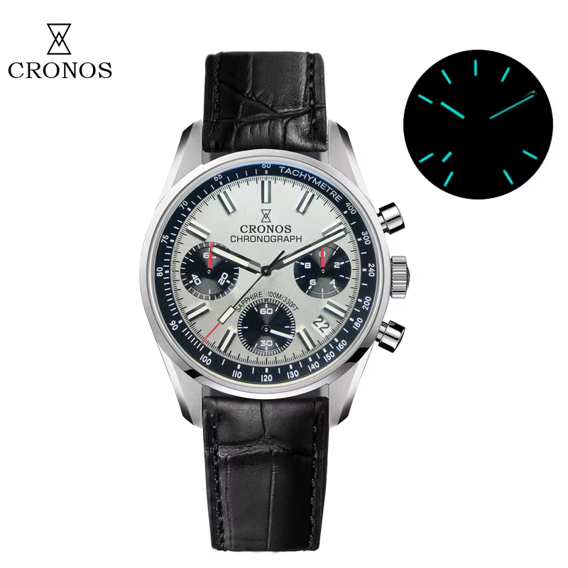 Cronos – montre chronographe à Quartz pour hommes, Miyota S620, cadran Panda noir et blanc, saphir, 
