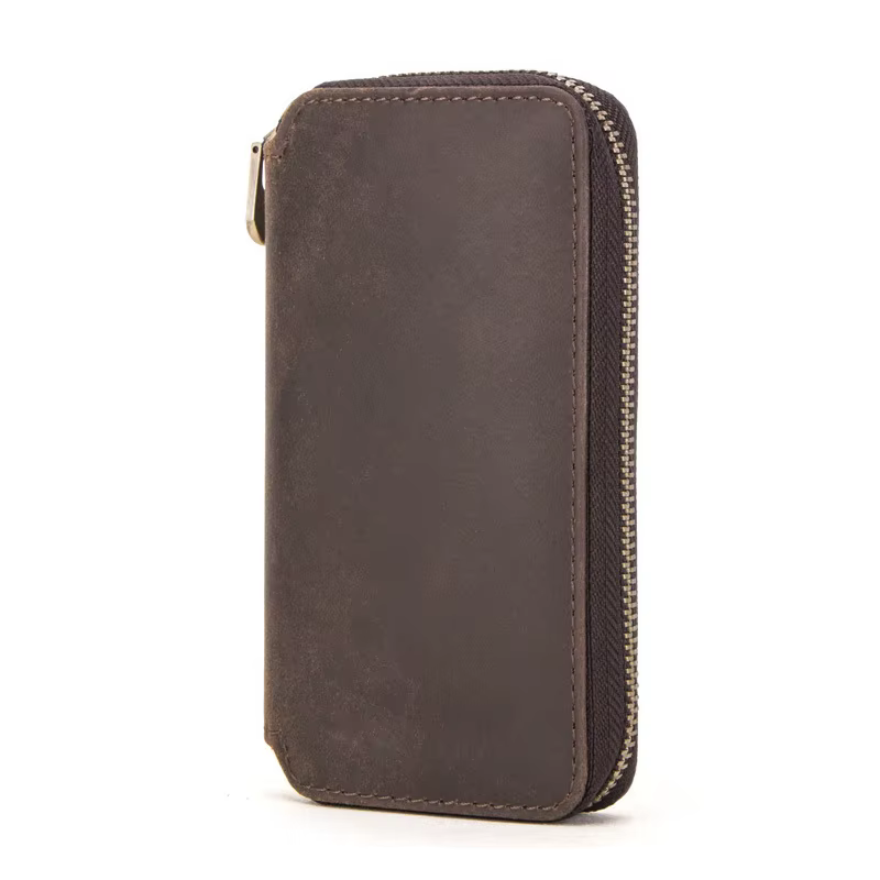 Boîte de montre en cuir rustique à 2 fentes, pochette de luxe avec fermeture éclair, sac de rangemen