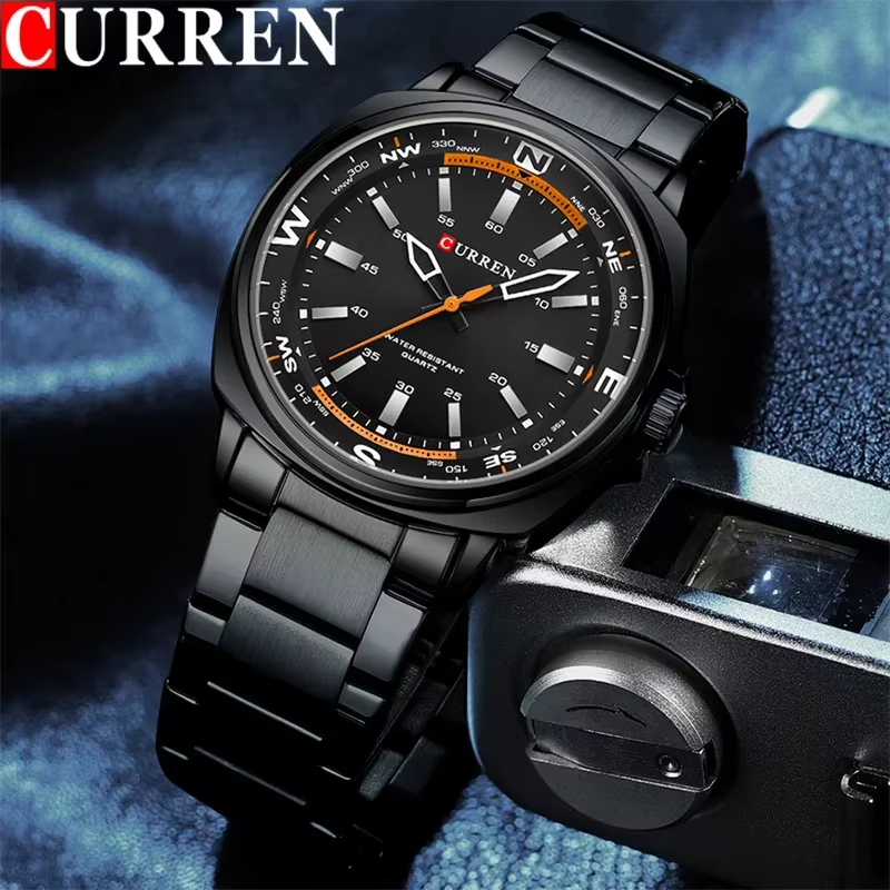 CURREN 8455 montre à Quartz de mode pour hommes affaires bracelet en acier inoxydable veilleuse étan
