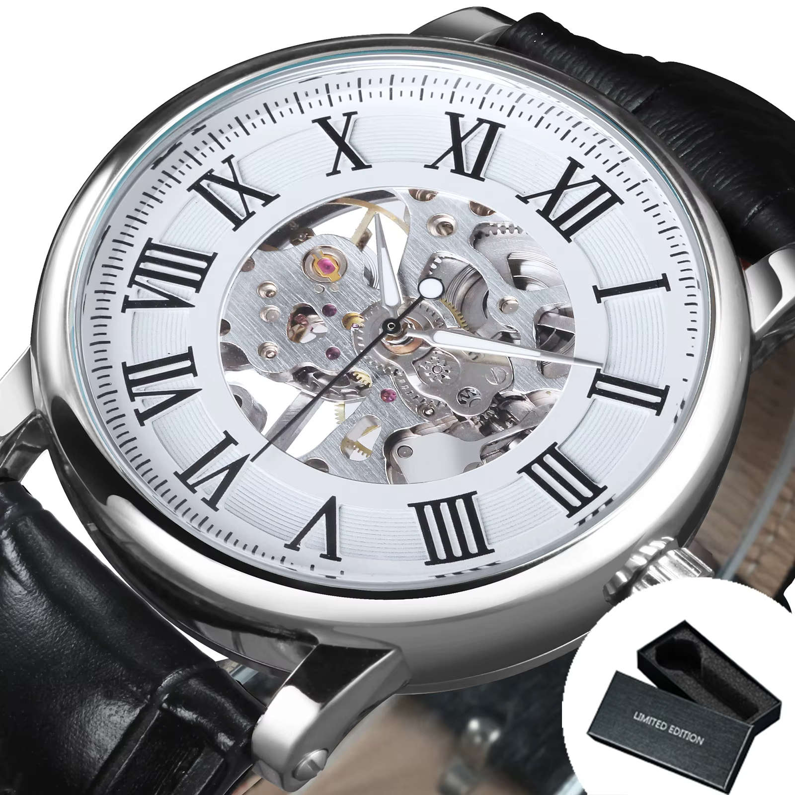 WINNER Business squelette montres mécaniques haut de gamme montre de luxe pour hommes ceinture en cu