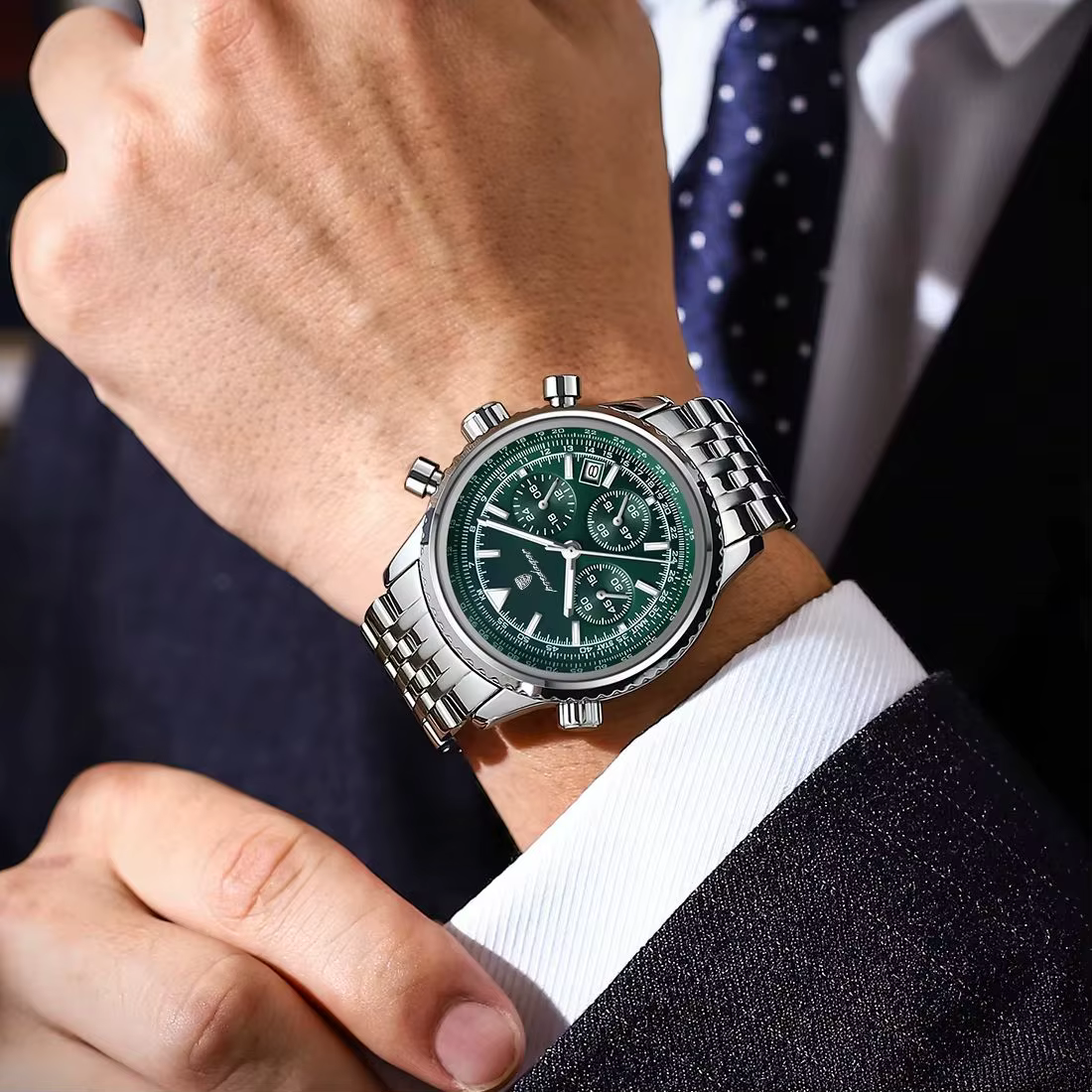 POEDAGAR montres de luxe pour hommes Date chronographe en acier inoxydable homme montre étanche lumi