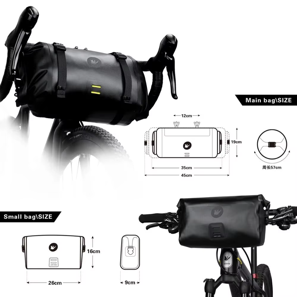 Rhinowalk – Sac de vélo étanche de grande capacité, sacoche de guidon, tube avant, 2 pièces, pour ca