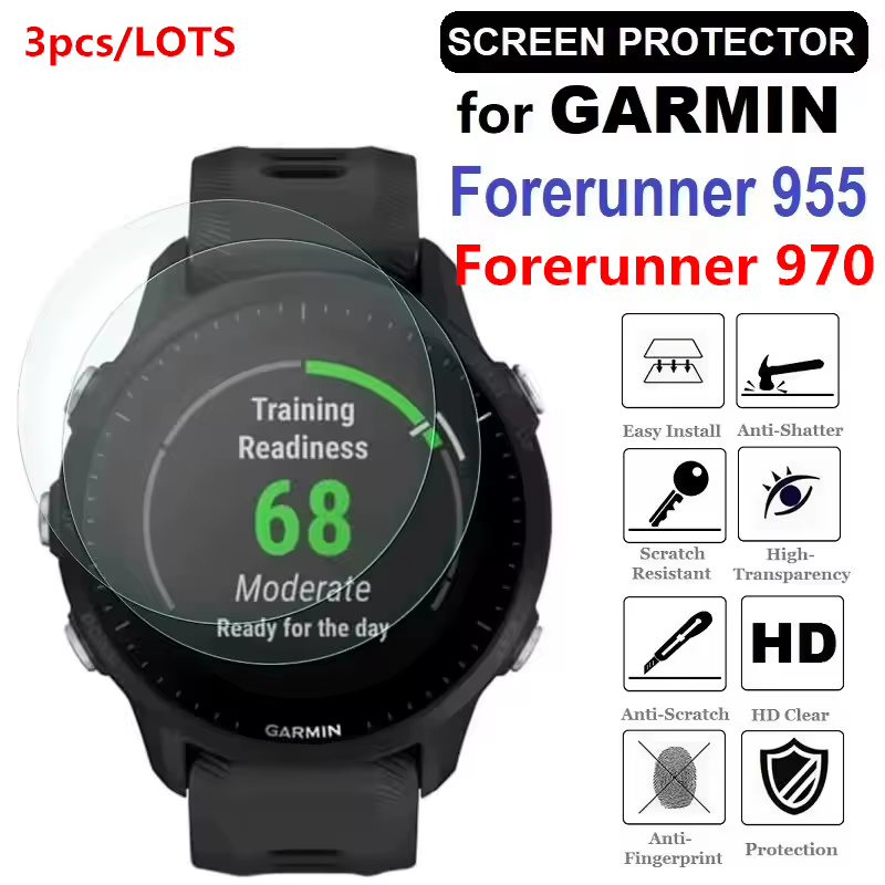 Protecteur d'écran pour montre intelligente Garmin Forerunner 970 955, 3 pièces, Film de protection 