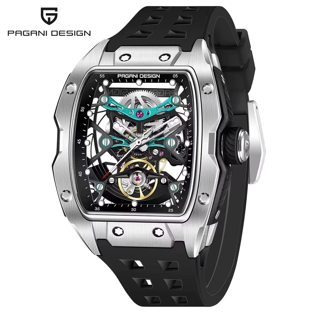 2025 nouveau design pagani montre squelette haut de gamme pour hommes starp en caoutchouc étanche lu