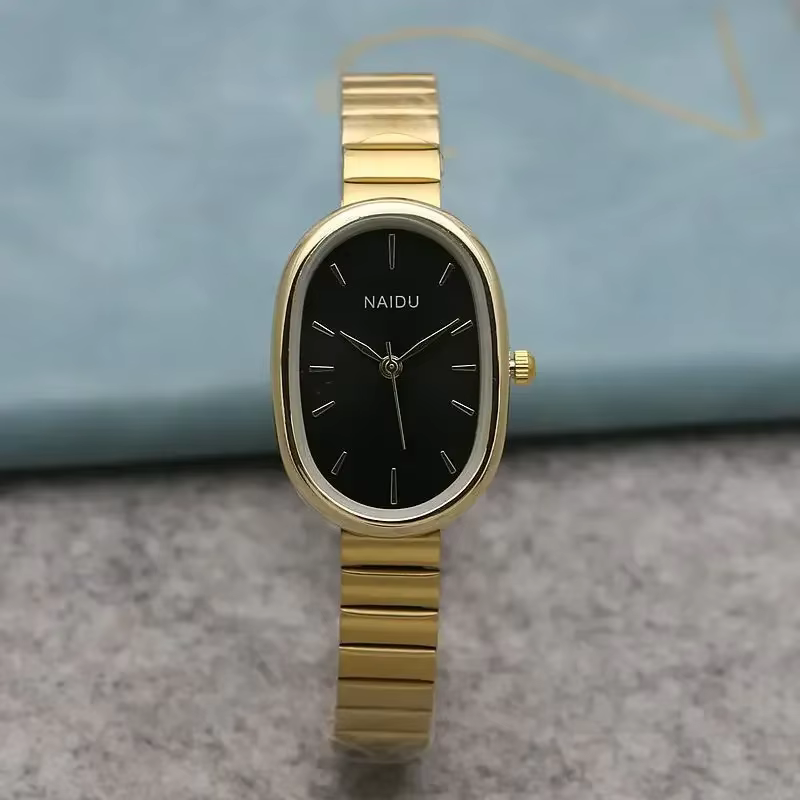 Montre à Quartz ovale pour femmes, petit cadran, bracelet en bambou, en acier inoxydable, pour étudi