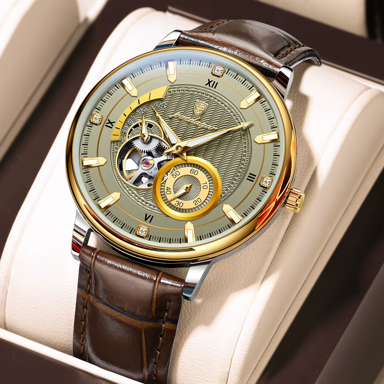 Montre automatique mécanique originale POEDAGAR pour homme, étanche, lumineuse, avec tourbillon ajou