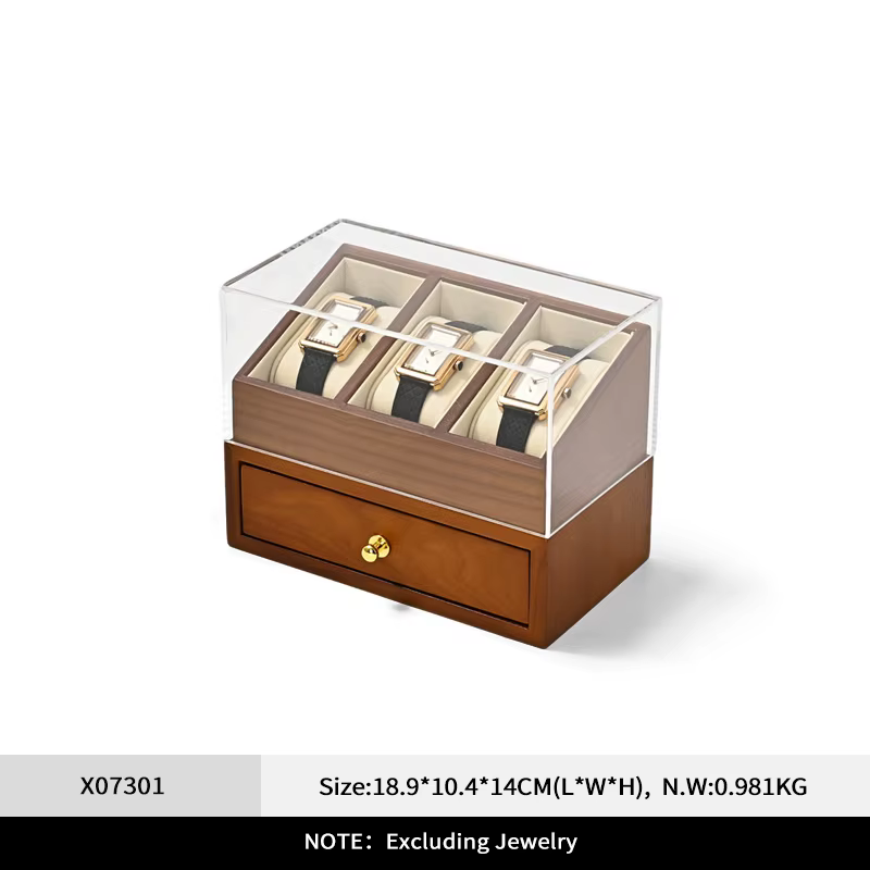 WoodTen 3 grilles boîte de montre en bois Double couche montre bijoux organisateur montre-bracelet b