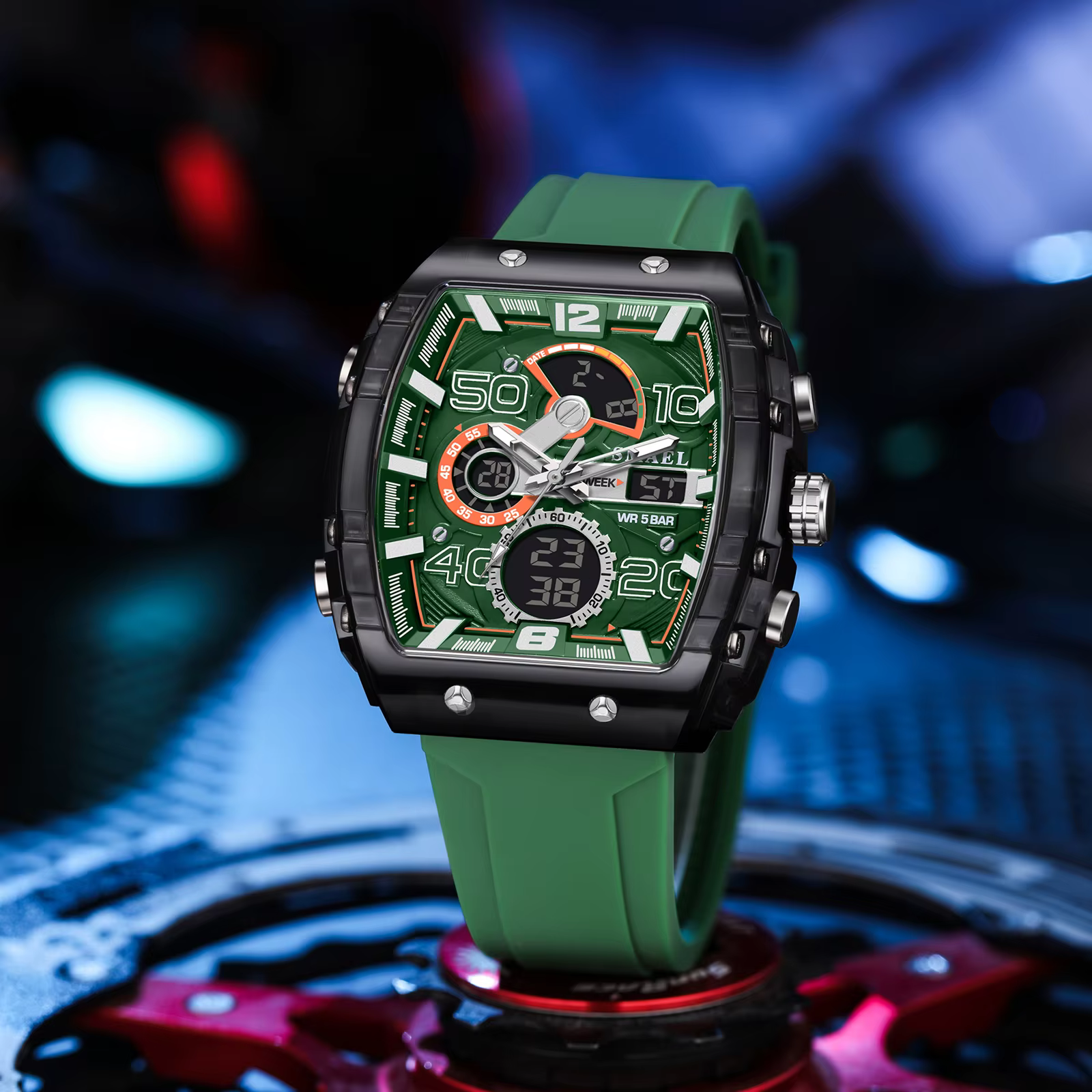 SMAEL marque 8109 nouvelle montre électronique mode carré double affichage étanche lumineux multicol